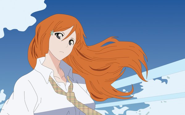Anime picture 1680x1050 with bleach studio pierrot inoue orihime long hair wide image orange hair girl shirt serafuku necktie