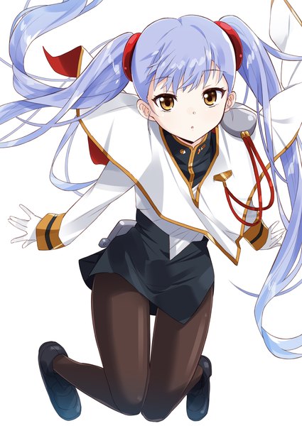 Anime picture 2508x3541 with martian successor nadesico xebec hoshino ruri mousou (mousou temporary) single tall image looking at viewer highres simple background white background twintails yellow eyes blue hair full body very long hair :o girl gloves pantyhose white gloves