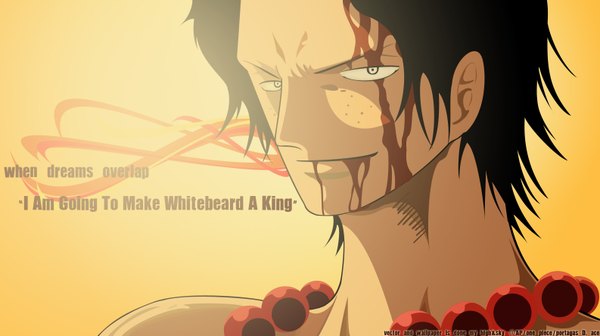 Anime picture 1585x888 with one piece toei animation portgas d. ace wide image close-up yellow background blood