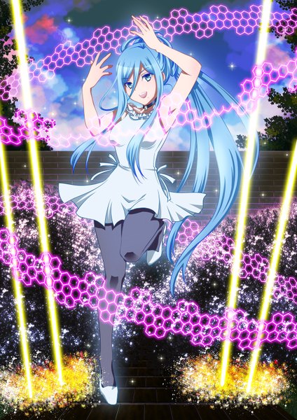 Anime picture 1074x1518 with aoki hagane no arpeggio takao (aoki hagane no arpeggio) ikebukuro maria single long hair tall image open mouth blue eyes blue hair ponytail girl dress