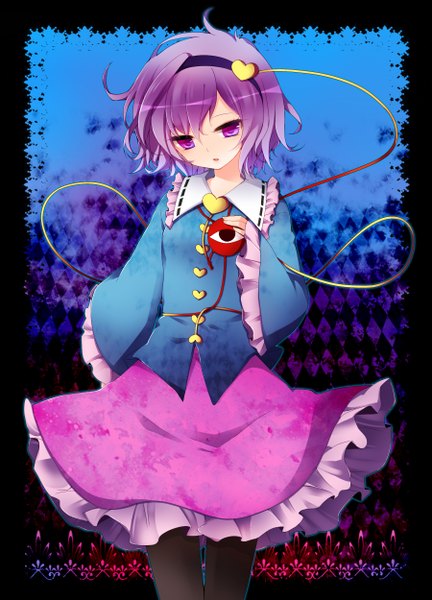 Anime picture 1800x2500 with touhou komeiji satori iwashita (nukopo) single tall image highres short hair purple eyes purple hair messy hair eyes girl dress heart hairband