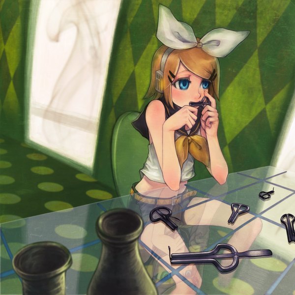 Anime picture 1200x1200 with vocaloid kagamine rin shinichi tahara girl headphones