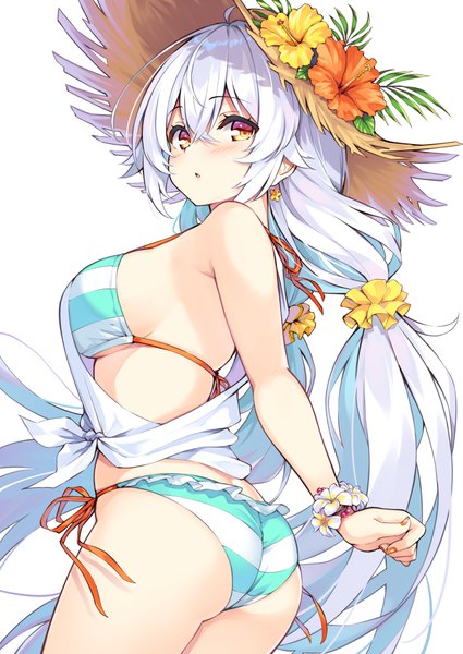 Anime picture 708x1000 with cu-no rapua qive hisenkaede single tall image blush fringe breasts open mouth light erotic simple background hair between eyes standing white background twintails brown eyes payot silver hair ahoge ass