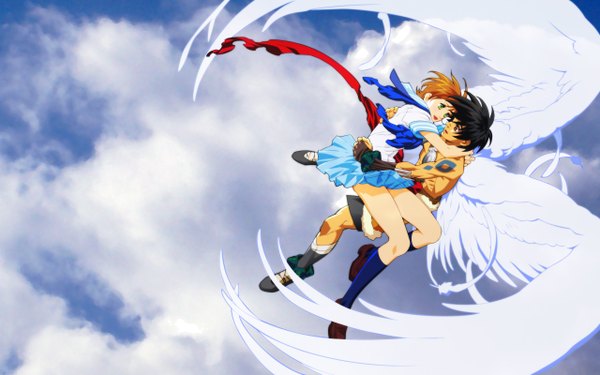 Anime picture 2560x1600 with vision of escaflowne hitomi kanzaki van fanel highres wide image sky cloud (clouds)