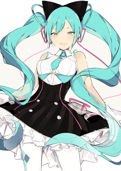 Anime picture 600x844 with vocaloid magical mirai (vocaloid) hatsune miku magical mirai miku magical mirai miku (2016) makuhari-chan lpip single tall image looking at viewer blush fringe breasts open mouth blue eyes simple background smile standing white background twintails