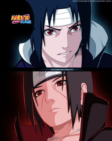 Anime picture 1300x1635 with naruto studio pierrot naruto (series) uchiha sasuke uchiha itachi gold-mk tall image short hair black hair red eyes inscription coloring black background portrait face multiview akatsuki sharingan boy cloak