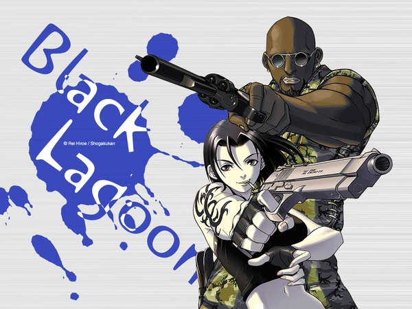 Anime picture 1024x768 with black lagoon madhouse revy (black lagoon) dutch (black lagoon) gun