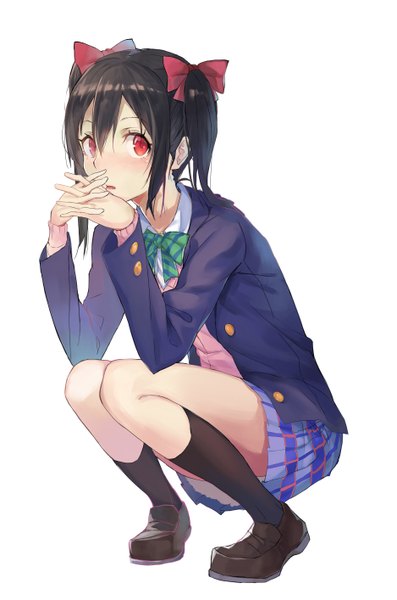 Anime picture 1873x2827 with love live! school idol project sunrise (studio) love live! yazawa nico kamiljm single long hair tall image blush fringe highres black hair simple background hair between eyes red eyes white background twintails payot looking away full body