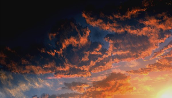 Anime picture 1750x1000 with original kibunya 39 highres wide image sky cloud (clouds) evening sunset landscape