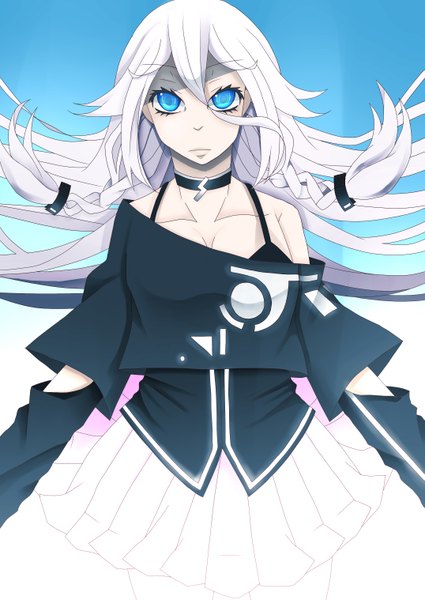Anime picture 2149x3035 with vocaloid ia (vocaloid) single long hair tall image looking at viewer highres blue eyes twintails white hair bad proportions girl skirt
