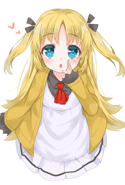 Anime picture 1378x2039 with ryuuou no oshigoto! charlotte izoard hashiko no woto single long hair tall image looking at viewer blush open mouth blue eyes blonde hair simple background white background from above two side up girl ascot
