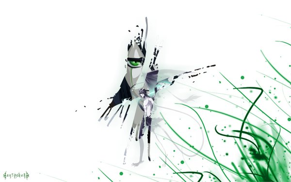 Anime picture 2560x1600 with bleach studio pierrot ulquiorra schiffer highres wide image white background green eyes eyes espada arrancar plant (plants) grass