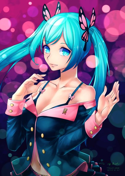 Anime picture 2480x3507 with vocaloid hatsune miku daye bie qia lian single long hair tall image looking at viewer fringe highres blue eyes twintails blue hair girl navel clothes