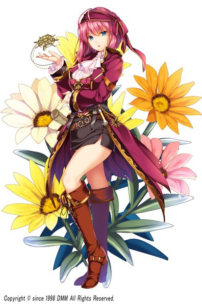 Anime picture 661x1000 with flower knight girl gazenia (flower knight girl) moneti (daifuku) single long hair tall image looking at viewer fringe breasts blue eyes hair between eyes standing signed full body ahoge red hair long sleeves parted lips official art high heels