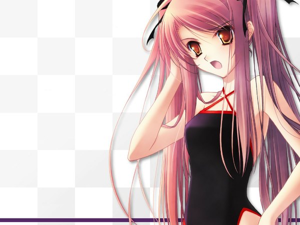 Anime picture 1024x768 with shamrock (novel) open mouth pink hair very long hair swimsuit