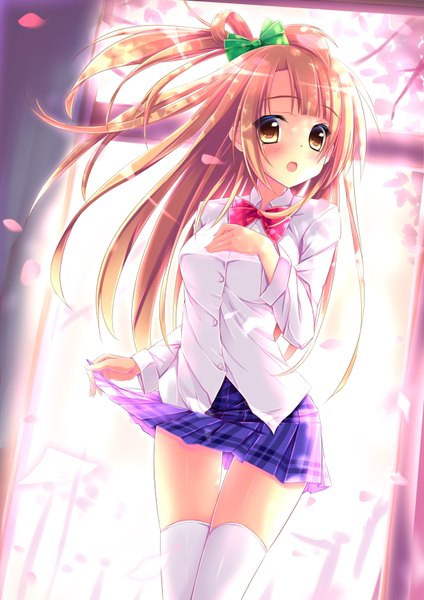 Anime picture 2480x3507 with love live! school idol project sunrise (studio) love live! minami kotori angel koman single long hair tall image looking at viewer blush highres open mouth blonde hair yellow eyes one side up girl thighhighs skirt uniform bow