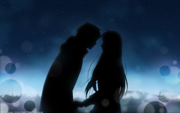 Anime-Bild 2560x1600 mit kimi ni todoke production i.g kuronuma sawako kazehaya shouta prooof long hair highres wide image couple silhouette almost kiss girl boy