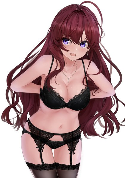 Anime picture 700x1000 with idolmaster idolmaster cinderella girls ichinose shiki lamp p9 single long hair tall image looking at viewer fringe breasts open mouth light erotic simple background brown hair large breasts white background purple eyes ahoge leaning leaning forward