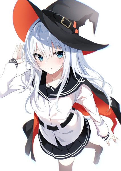 Anime picture 2481x3508 with kantai collection hibiki destroyer verniy destroyer fathom single long hair tall image looking at viewer fringe highres blue eyes simple background hair between eyes white background silver hair from above halloween girl uniform hat
