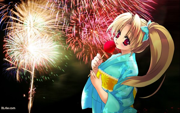 Anime picture 1920x1200 with dlsite.com highres wide image japanese clothes fireworks food yukata candy apple