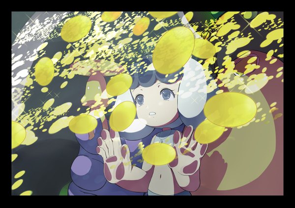 Anime picture 1500x1062 with kaiba madhouse chroniko hyo-hyo bee-j1 (artist) fringe blue eyes border girl navel hat animal bubble (bubbles)