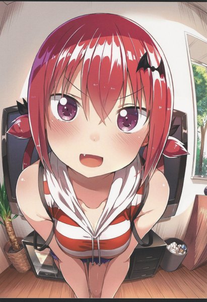 Anime picture 4060x5930 with gabriel dropout doga kobo satanichia kurumizawa mcdowell greatmosu single tall image looking at viewer blush fringe highres breasts open mouth smile hair between eyes purple eyes bare shoulders absurdres red hair indoors :d