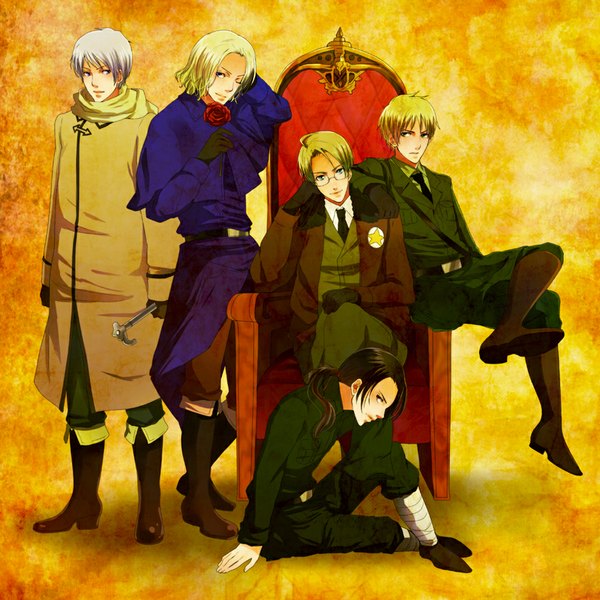 Anime picture 1024x1024 with axis powers hetalia studio deen united kingdom (hetalia) america (hetalia) russia (hetalia) china (hetalia) france (hetalia) kanameyura long hair short hair blue eyes black hair blonde hair smile sitting brown eyes green eyes white hair profile one eye closed