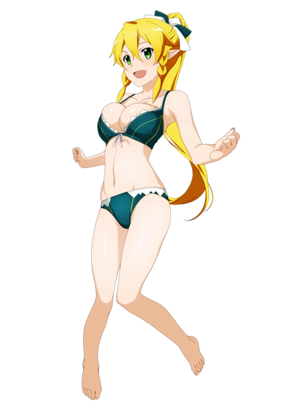 Anime picture 2259x3200 with sword art online a-1 pictures leafa shugo19 single long hair tall image fringe highres breasts open mouth light erotic blonde hair smile hair between eyes large breasts green eyes looking away full body ponytail