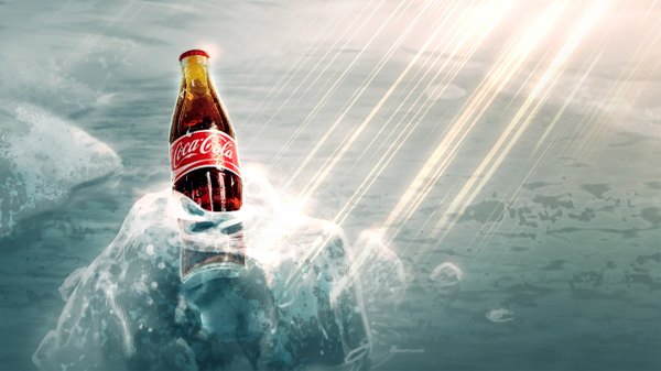 Anime picture 1200x675 with coca-cola jason chan wide image sunlight cold water sea ice iceberg