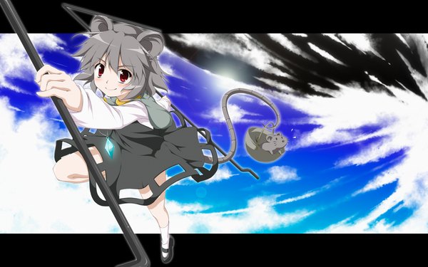 Anime picture 1920x1200 with touhou nazrin takoyaki (roast) highres short hair red eyes wide image animal ears tail grey hair mouse ears mouse tail girl pendant basket mouse
