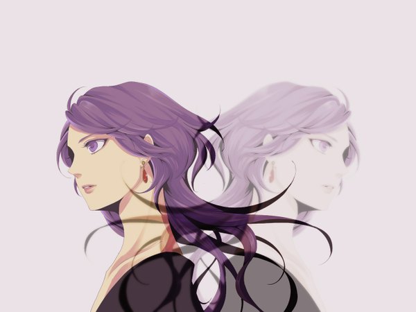 Anime picture 1280x960 with original memessa long hair simple background purple eyes purple hair profile ghost girl earrings
