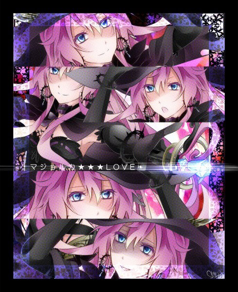Anime picture 1000x1227 with vocaloid megurine luka tyouya long hair tall image fringe pink hair aqua eyes alternate costume glowing multiview girl gloves ribbon (ribbons) hat earrings elbow gloves bracelet