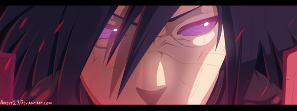 Anime picture 2000x747 with naruto studio pierrot naruto (series) uchiha madara airest27 single highres short hair black hair wide image pink eyes coloring close-up face rinnegan boy armor