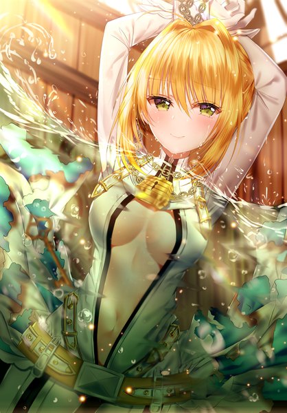 Anime picture 3000x4300 with fate (series) fate/extra fate/extra ccc nero claudius (fate) (all) nero claudius (bride) (fate) junpaku karen single tall image looking at viewer blush fringe highres short hair breasts light erotic blonde hair smile hair between eyes standing green eyes