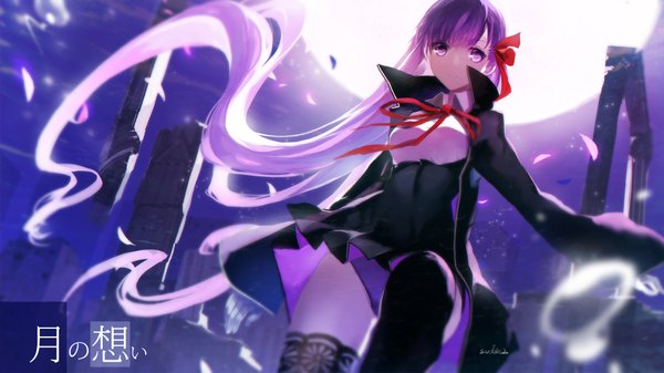 Anime picture 1889x1062 with fate (series) fate/extra fate/extra ccc type-moon bb (fate) (all) bb (fate/extra) swd3e2 single looking at viewer highres light erotic wide image purple eyes purple hair very long hair pantyshot girl thighhighs dress underwear