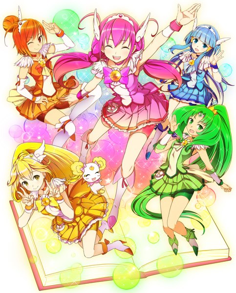 Anime picture 1687x2097 with precure smile precure! toei animation aoki reika kise yayoi midorikawa nao hoshizora miyuki hino akane (smile precure!) cure beauty cure peace cure happy cure march cure sunny candy (smile precure!) minazuki randoseru long hair tall image looking at viewer blush short hair