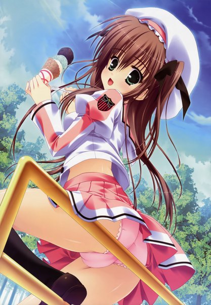 Anime picture 2434x3500 with tall image highres light erotic brown hair green eyes pantyshot girl hat food sweets ice cream