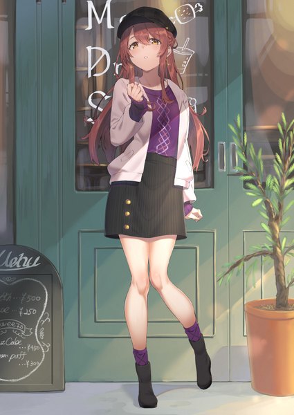 Anime picture 2508x3541 with idolmaster idolmaster shiny colors oosaki tenka joker (tomakin524) single long hair tall image looking at viewer blush fringe highres breasts hair between eyes brown hair standing yellow eyes full body outdoors long sleeves parted lips