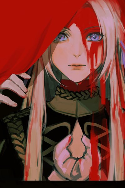 Anime picture 2730x4096 with fire emblem fire emblem: three houses nintendo edelgard von hresvelg yuu vincent single long hair tall image looking at viewer highres purple eyes upper body white hair blood on face bloody clothes girl gloves white gloves blood
