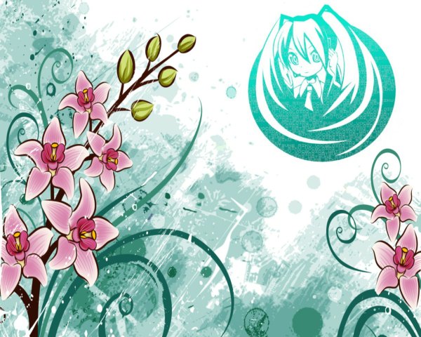 Anime picture 1200x960 with vocaloid hatsune miku single long hair twintails silhouette girl flower (flowers)