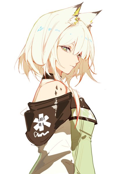 Anime picture 2480x3508 with arknights kal'tsit (arknights) indai (3330425) single tall image highres short hair simple background white background green eyes animal ears upper body white hair girl