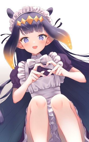Anime picture 2000x3204 with virtual youtuber hololive hololive english ninomae ina'nis ijac ray single long hair tall image looking at viewer fringe highres open mouth blue eyes black hair simple background white background sitting animal ears blunt bangs nail polish