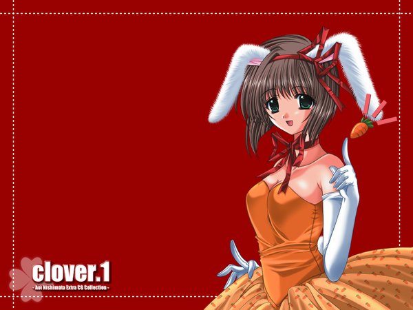 Anime picture 1600x1200 with nishimata aoi bunny girl red background girl clover (plant)