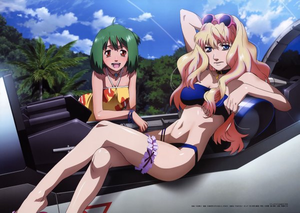 Anime picture 5777x4095 with macross macross frontier sheryl nome ranka lee ebata risa highres light erotic swimsuit bikini garter (garters)
