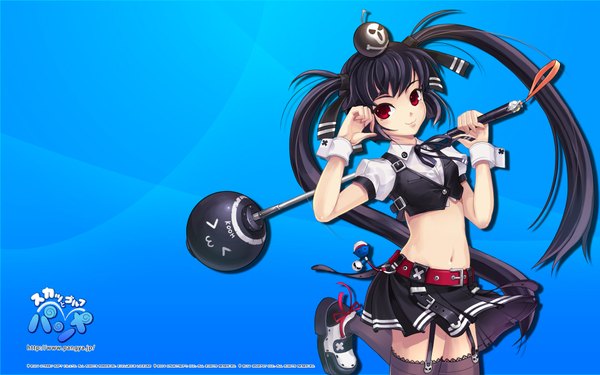 Anime picture 1920x1200 with pangya kooh long hair highres black hair simple background red eyes wide image twintails girl