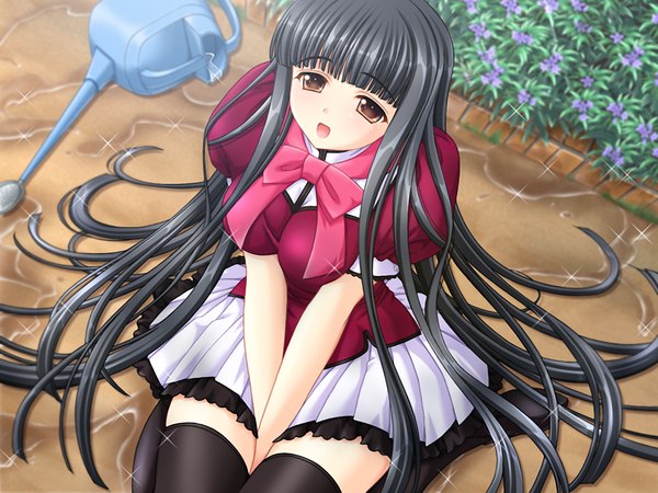 Anime picture 1200x900 with black hair brown eyes game cg very long hair girl