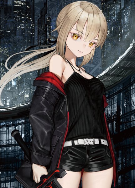 Anime picture 863x1200 with fate (series) fate/grand order fate/stay night artoria pendragon (all) saber alter nyatabe single long hair tall image looking at viewer fringe breasts blonde hair hair between eyes standing bare shoulders holding yellow eyes payot cleavage