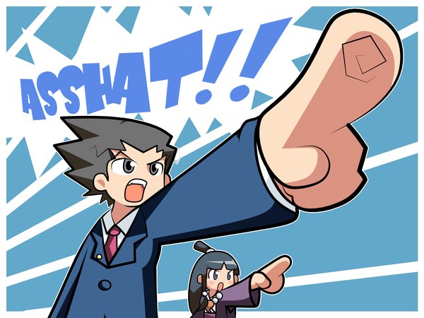 Anime picture 1600x1200 with ace attorney maya fey phoenix wright ayasato mayoi chibi pointing