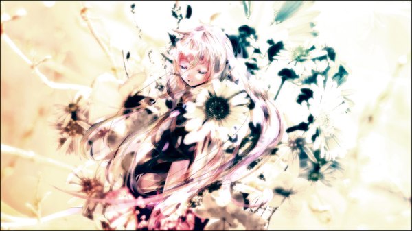 Anime picture 1600x900 with vocaloid ia (vocaloid) aonoe single long hair blonde hair wide image eyes closed girl flower (flowers)