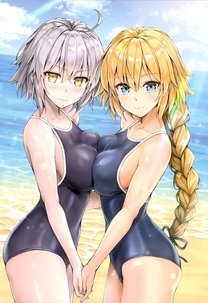 Anime picture 4803x6989 with fate (series) fate/grand order jeanne d'arc (fate) (all) jeanne d'arc alter (fate) jeanne d'arc (fate) kotatsu (kotatsu358) long hair tall image looking at viewer blush fringe highres short hair breasts blue eyes light erotic blonde hair hair between eyes standing bare shoulders